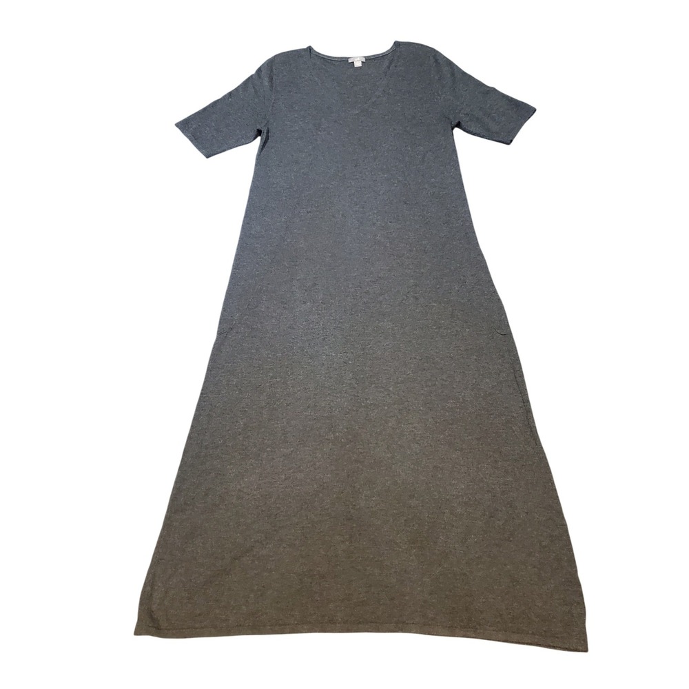J. Jill Pure Jill Charcoal Grey Knit Maxi Dress Medium M Short Sleeve Wool Blend